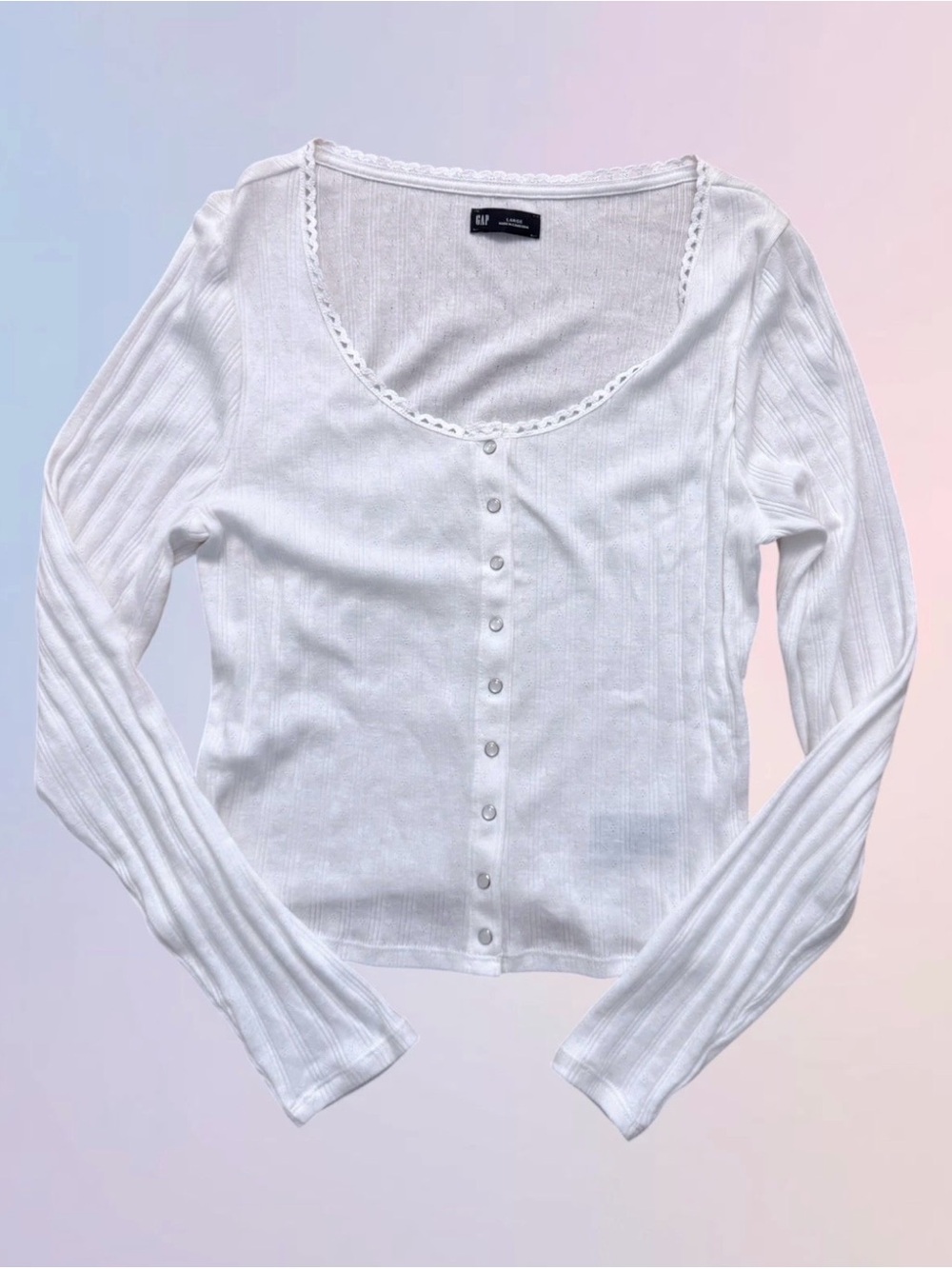 GAP White Pointelle Scoop-Neck Snap Cardigan -  Size Large NWOT - Picture 3 of 7